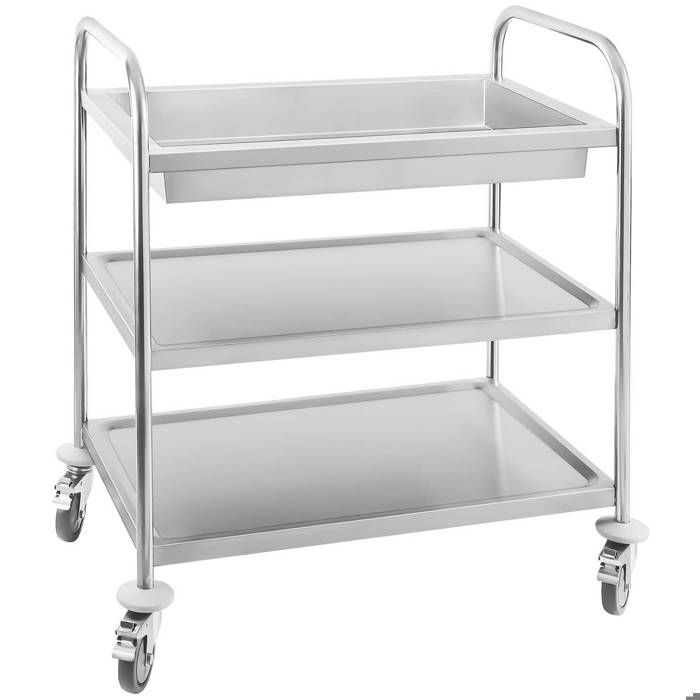 chariot a vaisselle inox 4 roues 3 plateaux debarrassage et desserte cuisine cdiscount maison