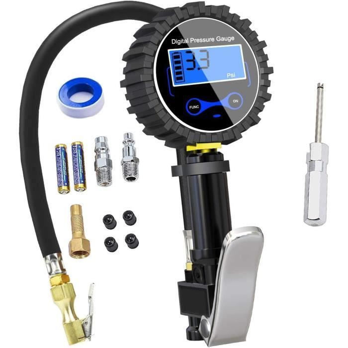 Manomètre Pression Pneu Numérique VSSHE 220 PSI - Pistolet Gonflage Avec 24 Accessoires Pour Voiture Moto Vélo