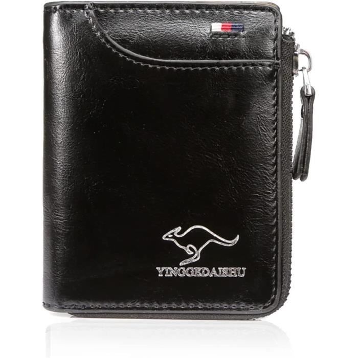 Portefeuille Homme Minimaliste En Cuir PU - Porte-Cartes, Compartiment Billets, Fenêtre Carte D'Identité - Noir