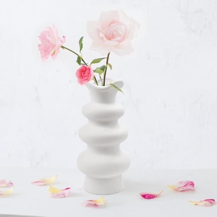Vase à fleurs en céramique blanche et jonc de mer, 22,5 cm