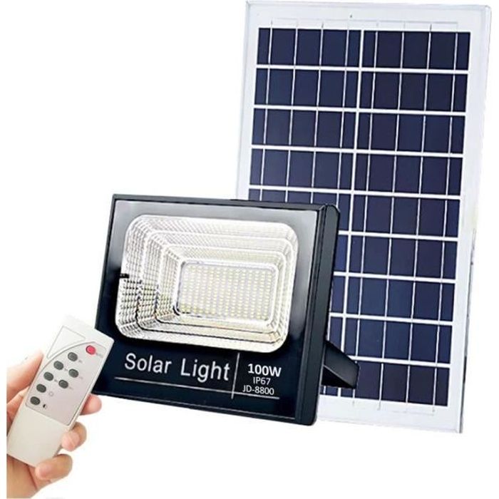 projecteur extra plat led solaire blanc froid de 10w,25w,40w,60w,100w,200w au choix étanche (ip65) - puissance watt : 100w/4460lms