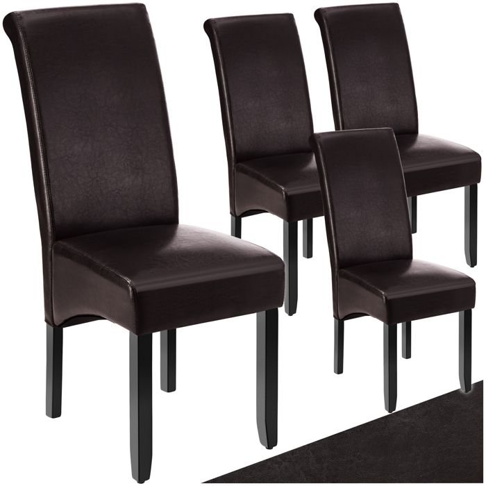 Tectake lot de 4 chaises aspect cuir - marron 403496