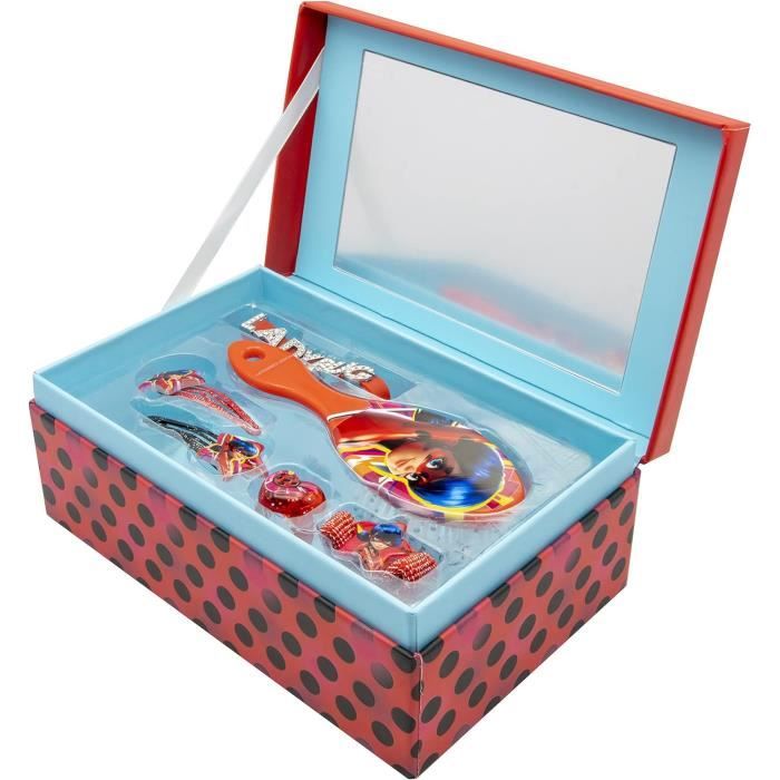 Boîte à Bijoux Miraculous Avec Miroir – Coffret Carton Coccinelle & Chat Noir – 7 Accessoires