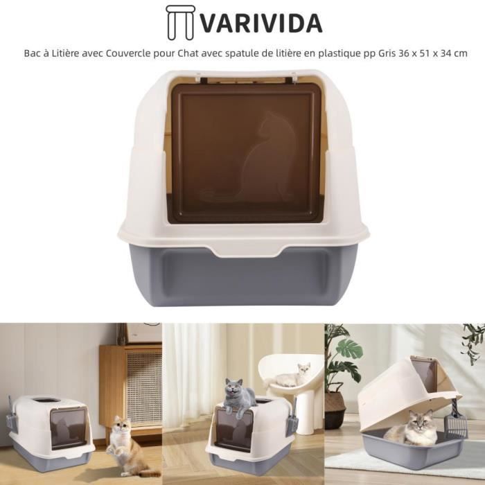 Comparer les prix de Bac à Litière avec Couvercle pour Chat - VARIVIDA - Gris - Moyen - Junior