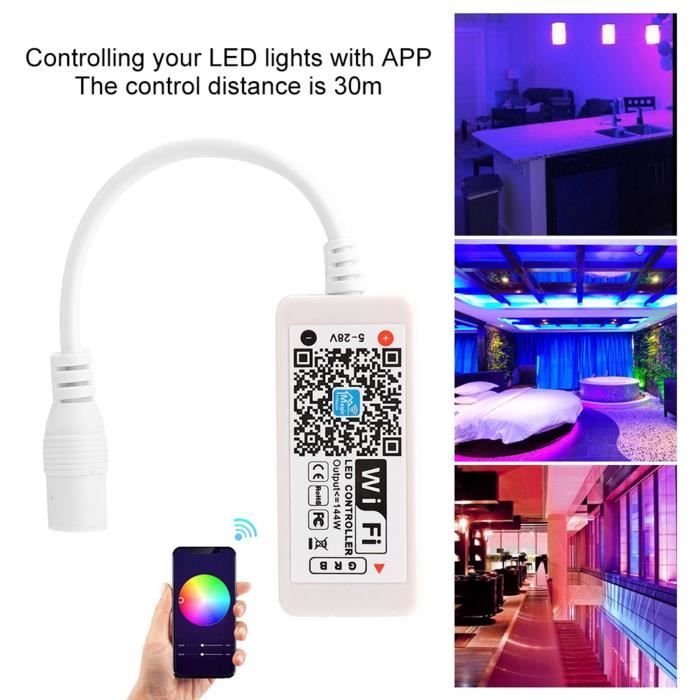 Contrôleur Aixi-shs Wifi 2.4ghz RGB WiFi Contrôleur LED Wi-Fi 4 Broches USB DC5V, Télécommande Via APP Contrôleur Lumière Dimmable 16 Millions Couleurs