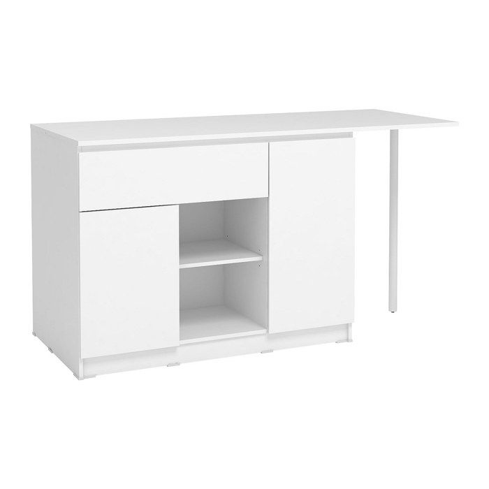 Ilot central de cuisine avec 2 portes 1 tiroir et 2 niches - Blanc - TUNORI