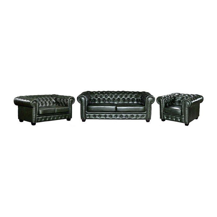 Canapés chesterfield 3 places 2 places et un fauteuil BRENTON 100% cuir de buffle - Vert Empire