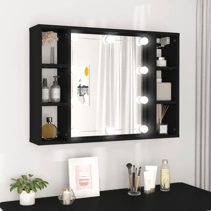 vidaXL Armoire à Miroir avec LED Armoire Mural avec 6 Compartiments Meuble de Rangement Organisateur de Salle de Bain 808856