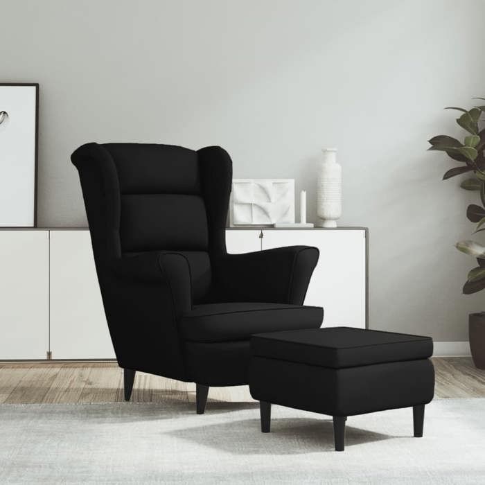 vidaXL Fauteuil à oreilles avec tabouret noir velours 3115937