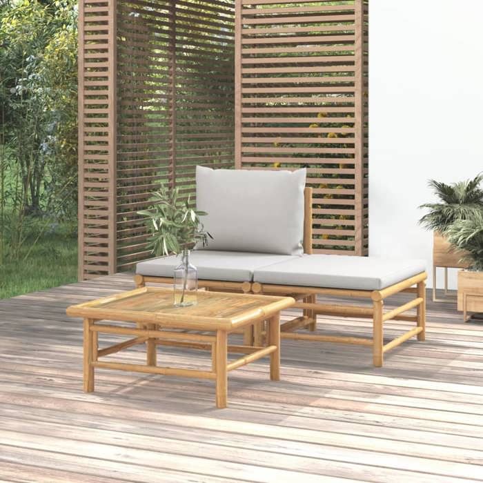 vidaXL Salon de jardin 3 pcs avec coussins Bambou