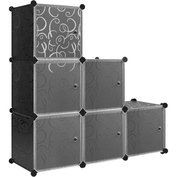 woltu armoire de rangement plastique, meuble de rangement modulable, 6 casiers, noir w0itt0074