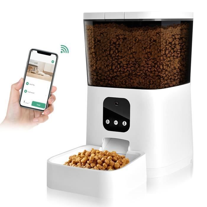 Comparer les prix de Distributeur Croquettes Chat Automatique avec Enregistreur Vocal et Minuterie, Nourriture Intelligent Contrôle pour Chats Chiens,