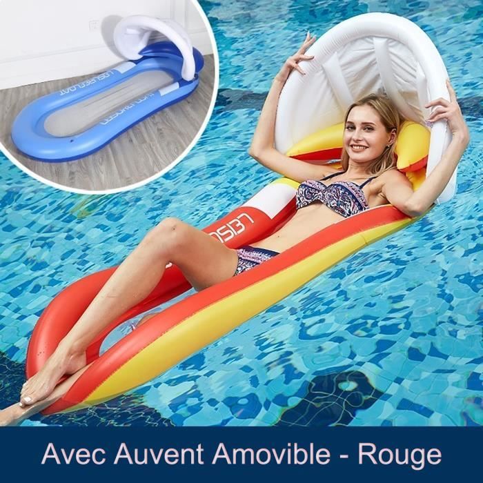 Bouée gonflable YOLISTAR Lounge avec Auvent Amovible - Rouge