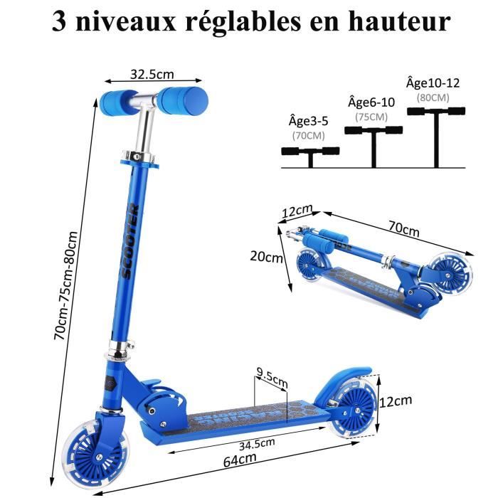 Roues Rechange Scooter Lot 2 Roues LED 100mm Pour Trottinette - Éclairage Bleu - Roulements ABEC 9 - Compatible Plupart Trottinettes Kit Roues Rechange Lumineuses Bleues