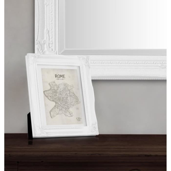 Cadre photo A4 - Vitre en Verre avec Passe-partout pour photo 20x15 cm  inclus - Style Baroque - Blanc