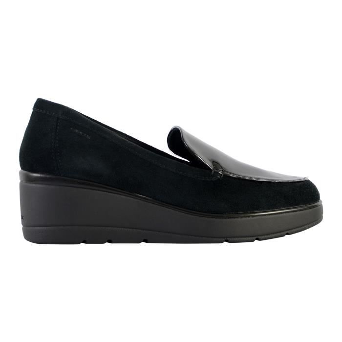 Mocassin Compense Cuir Geox Ilde Suede Syn.Pat Femme Noir Adulte Noir Cdiscount Chaussures
