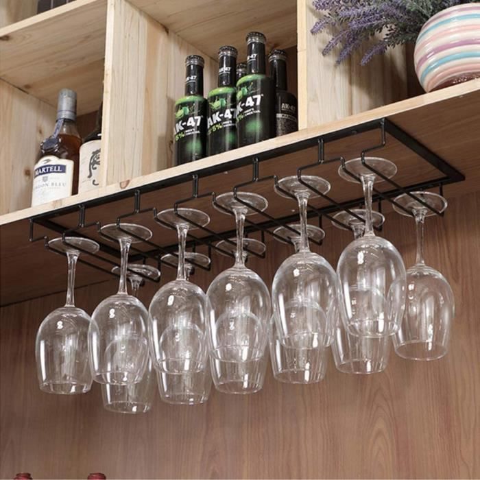 Abcsea Porte-Verres à Vin 2 Rangées, Porte-Verre à Pied Suspendu Fini Chrome ,Support De Verre à Vin De 30cm Pour Bar Ou Cuisine