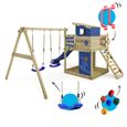 Aire de jeux en bois WICKEY Smart Camp avec balançoire, toboggan et bac à sable - Bleu-2
