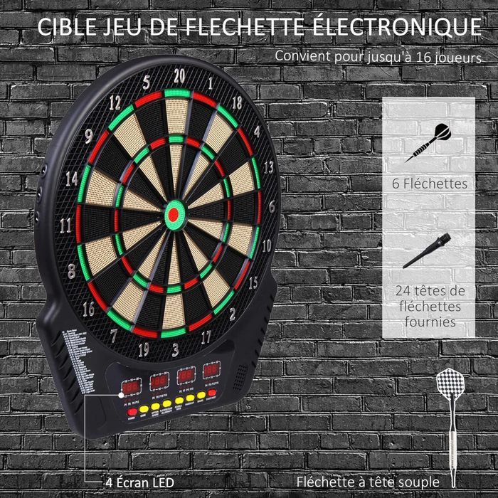 Cible De Fléchettes électronique Murale Avec 12 Fléchettes Et 88 Têtes - 27 Jeux, 243 Variantes, Jusqu'à 16 Joueurs, écran LED