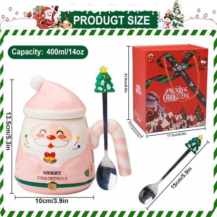 2 Tasses Café En Verre Sapin De Noël Avec Couvercle & Cuillères - Cadeau Festif 300ml