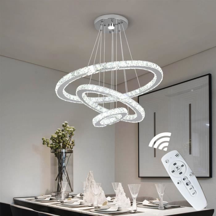 DIY Anneaux luxe Chandelier cristal Plafond plomb Lamp Mordern Penden Light Smart Telecommande Home Decoration Eclairage Cdiscount Maison