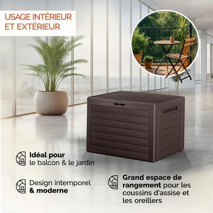 Coffre De Rangement Jardin 190 L Anthracite - Résistant UV Avec Poignées Et Verrou