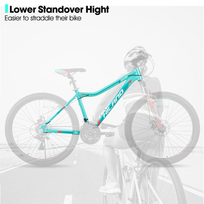 Hiland VTT 26 Pouces Cadre en Aluminium 21 Vitesses Double Disque avec Fourche de Suspension verrouillable pour Femme Vert Menthe