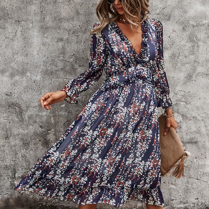Robe longue fluide manche longue hot sale
