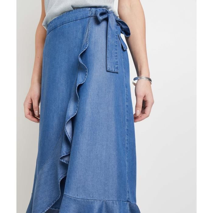 Jupe portefeuille femme GRAIN DE MALICE Denim Tencel Bleu jean Bleu jean Cdiscount Pret a Porter