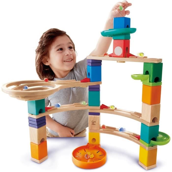 Hape Circuit à Billes en Bois Super Spiral Quadrilla, 129 Pièces - Jeux de Construction Géant en