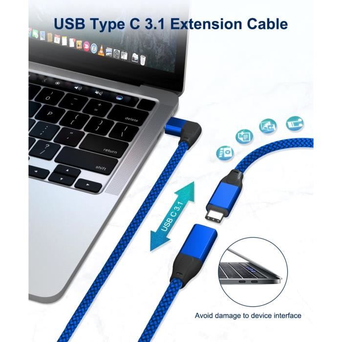 Câble USB C Coudé 90 Degrés Charge Rapide Câble Chargeur USB C 3A Nylon  Tressé TechExpert