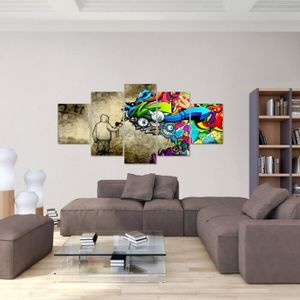 Tableau Déco Graffiti Multicolore Sur Toile - 120x40 Cm, Impression Sur Les Bords, Prêt à Accrocher