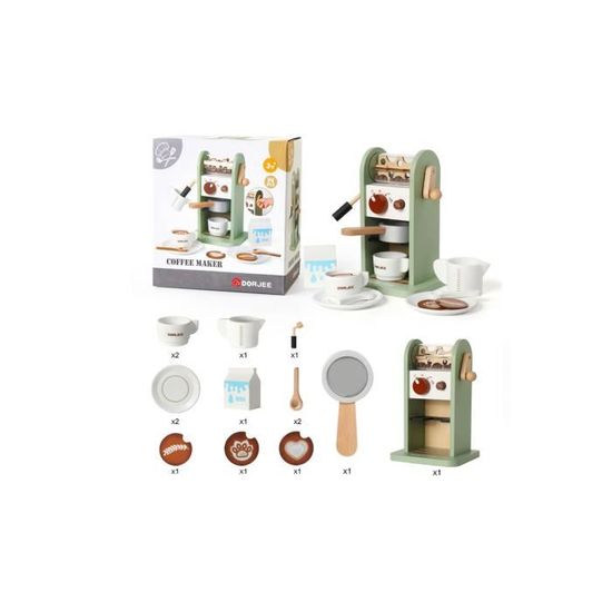 Machine à Café Jouet En Bois Dorjee - Avec Moulin Manuel - 13 Accessoires - Dès 3 Ans
