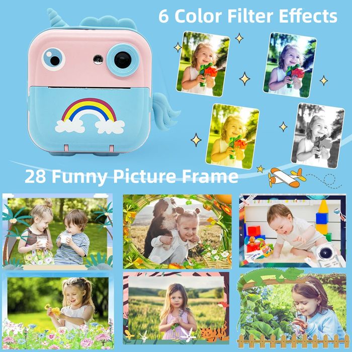 Appareil Photo Enfant Instantanée,1080P Appareil Photo Numérique Enfant avec Papier d'impression & Carte TF 32G, Stylo 5 Couleurs,Cadeau pour Filles Garçons de 3-10 Ans (Noir