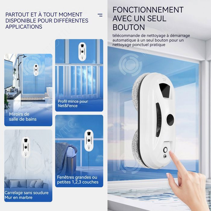 Robot Laveur De Vitres Ulisem - Aspiration 5600Pa, 3 Modes, Télécommande, Sécurité Anti-chute - Pour Fenêtres Intérieur/extérieur