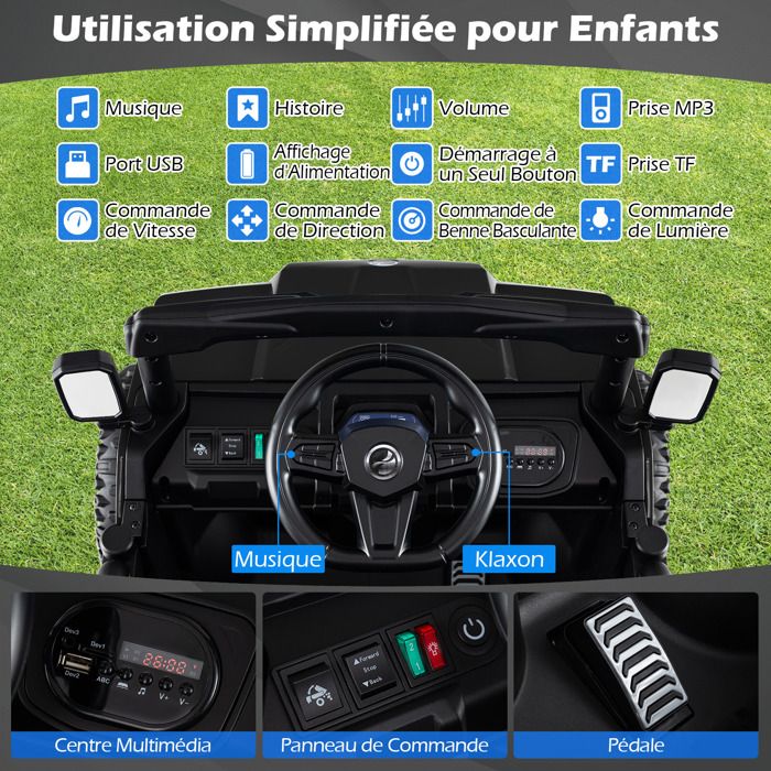 Voiture électrique 24V COSTWAY – 2 Places, Télécommande 2,4G, Musique, LED, 2 Vitesses, Charge 35 Kg, Dès 3-8 Ans