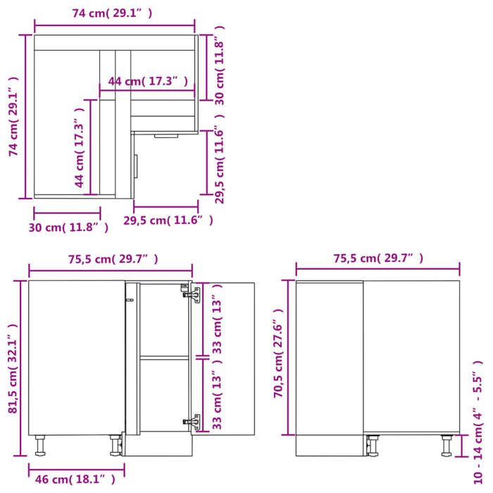 Armoire D'angle Grise – 75,5 X 75,5 X 80,5 Cm – En Aggloméré – Rangement