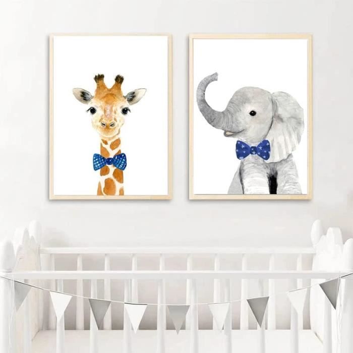3 Affiche Elephant Girafe et Zebre Coloré Poster Chambre Bebe