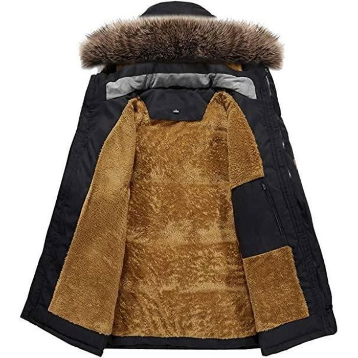 Parka Long Homme Pour L'hiver - Manteau Chaud Avec Capuche Amovible Fourrée - Coupe-vent