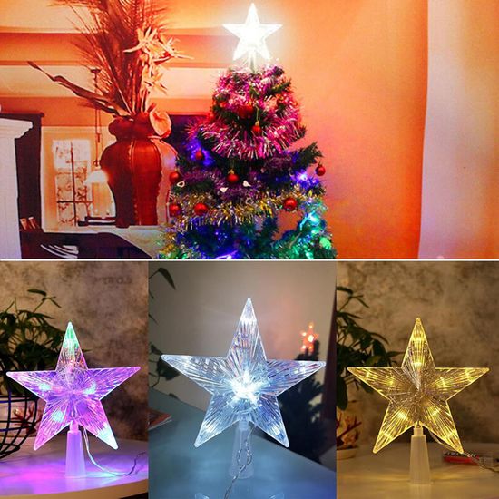 Étoile Lumineuse Pour Sapin De Noël - 25x20cm, 20 LEDs, Fonctionne Sur Piles, Paillettes Dorées