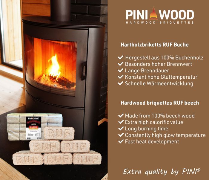 Briquettes De Bois 30 Kg – Longue Durée, Peu De Cendres, Fabrication Allemande, CO2 Neutre