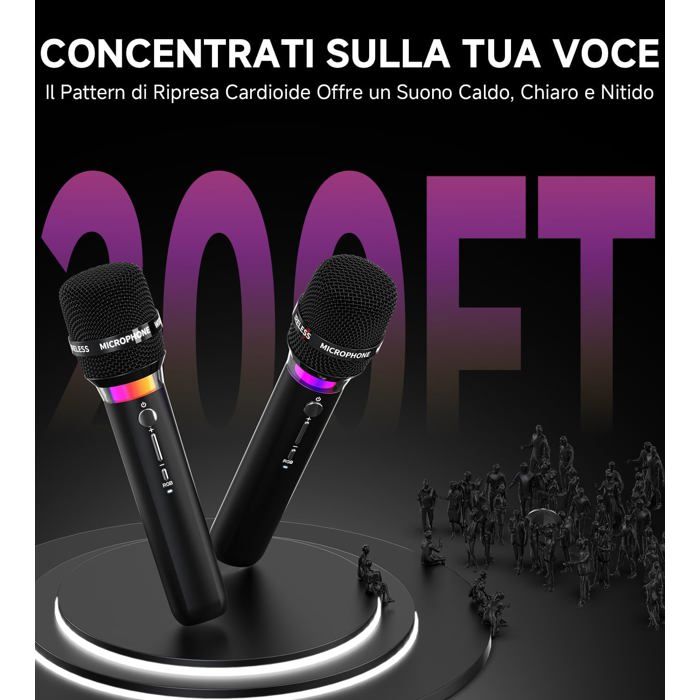 Micro Sans Fil 40h Autonomie Micro Sans Fil Rechargeable Avec Puce 1 à 1 - Portée 60 M, Autonomie 40 H, Faible Latence - Pour Karaoké, Discours, Fêtes, Prise 6,35 Et 3,5 Mm