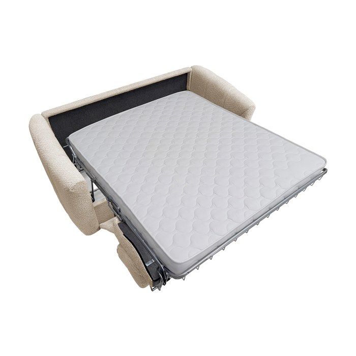 Canapé Convertible 4 Places DAVISO - Tissu Texturé Beige - Couchage 160cm - Mécanisme Express - Fabriqué En Europe