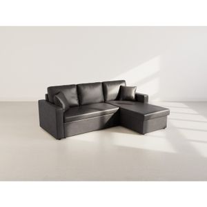 Canapé D'angle 3 Places Avec LED Et Ports USB - Velours Noir, Rangements, Repose-pieds - Design Moderne Pour Salon