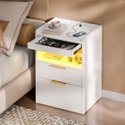 Mondeer Table de Chevet LED avec Tiroir Caché, Table de Nuit Charge USB/Prise, 3 Tiroirs+Compartiment Ouvert, 60x37x35cm, Blanc