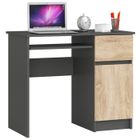 Bureau d'ordinateur AKORD droit PIKSEL Gris Graphite 90 cm 1 porte 1 tiroir façade Chêne Sonoma 3 étagères 90x50x77 cm