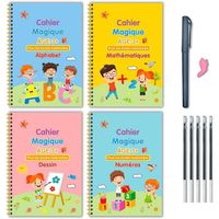 Cahier Calligraphie Enfant Réutilisable - 4 Cahiers Magiques, Stylo Effaçable, Apprentissage Écriture