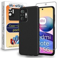 ebestStar ® pour Xiaomi Redmi Note 10 Pro Coque Gel Motif Fibre Carbone Luxe Flex TPU + Film protection écran en VERRE Trempé, Noir