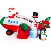 GYMAX Décorations de Noël Gonflables, Père Noël&Hélicoptère, Bonhomme de Neige, Pingouin, Boîte-Cadeau avec Lumières LED