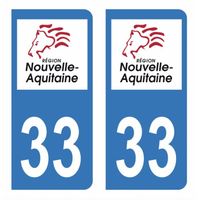 Autocollant Stickers plaque immatriculation voiture auto département 33 Gironde Logo Région Nouvelle Aquitaine Lion